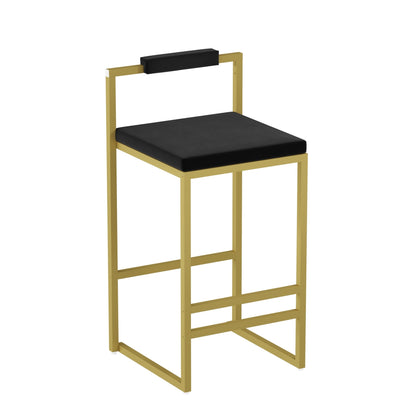 Modern Velvet Counter Height Bar Stools with Low Backrest Set of 2 Upholstered Dining Stools for Kitchen Island (Gold & Black) - 1st Choice Furniture Direct