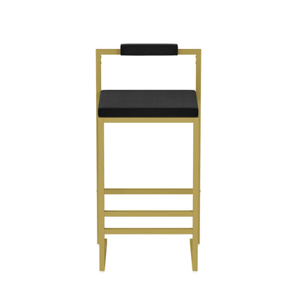 Modern Velvet Counter Height Bar Stools with Low Backrest Set of 2 Upholstered Dining Stools for Kitchen Island (Gold & Black) - 1st Choice Furniture Direct