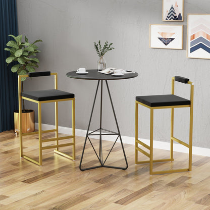 Modern Velvet Counter Height Bar Stools with Low Backrest Set of 2 Upholstered Dining Stools for Kitchen Island (Gold & Black) - 1st Choice Furniture Direct