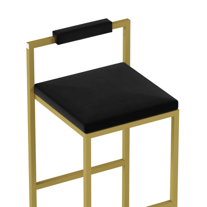 Modern Velvet Counter Height Bar Stools with Low Backrest Set of 2 Upholstered Dining Stools for Kitchen Island (Gold & Black) - 1st Choice Furniture Direct