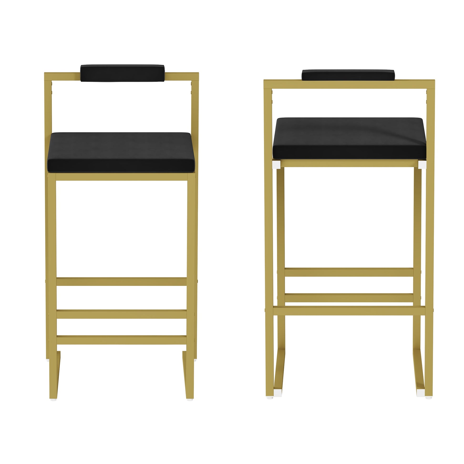 Modern Velvet Counter Height Bar Stools with Low Backrest Set of 2 Upholstered Dining Stools for Kitchen Island (Gold & Black) - 1st Choice Furniture Direct