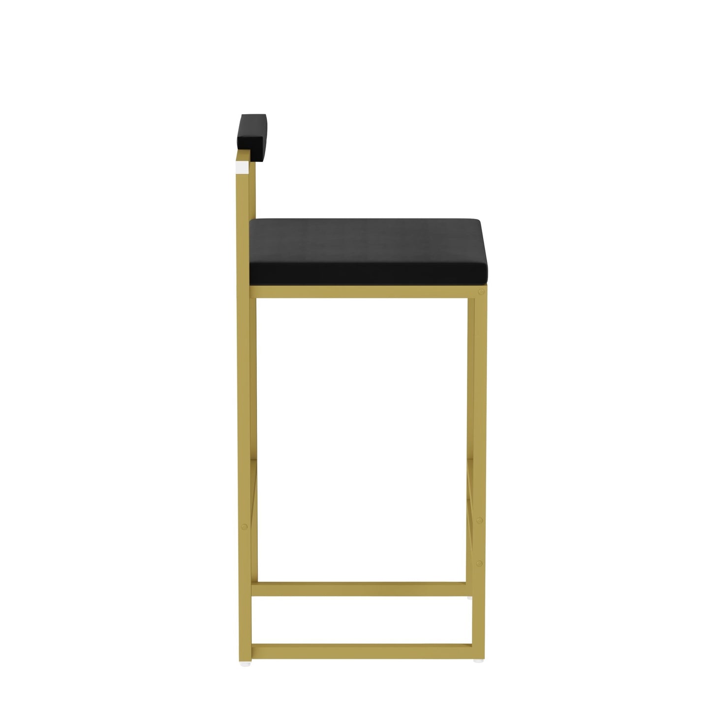 Modern Velvet Counter Height Bar Stools with Low Backrest Set of 2 Upholstered Dining Stools for Kitchen Island (Gold & Black) - 1st Choice Furniture Direct