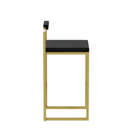 Modern Velvet Counter Height Bar Stools with Low Backrest Set of 2 Upholstered Dining Stools for Kitchen Island (Gold & Black) - 1st Choice Furniture Direct