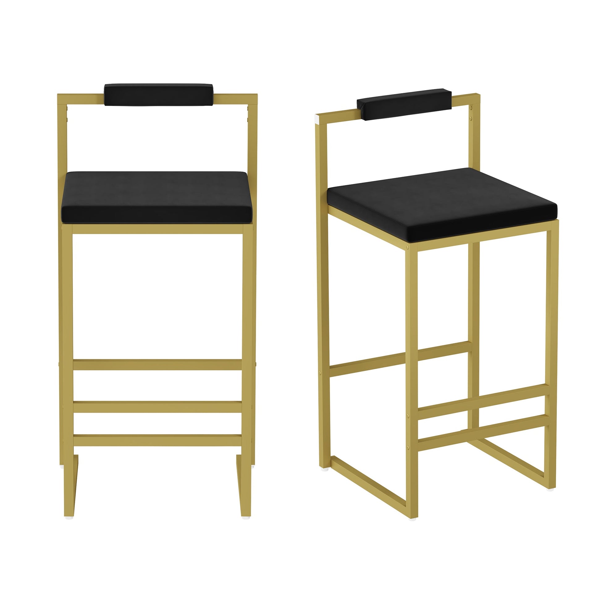 Modern Velvet Counter Height Bar Stools with Low Backrest Set of 2 Upholstered Dining Stools for Kitchen Island (Gold & Black) - 1st Choice Furniture Direct