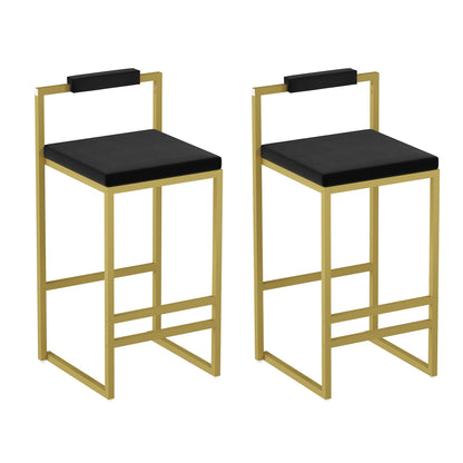 Modern Velvet Counter Height Bar Stools with Low Backrest Set of 2 Upholstered Dining Stools for Kitchen Island (Gold & Black) - 1st Choice Furniture Direct