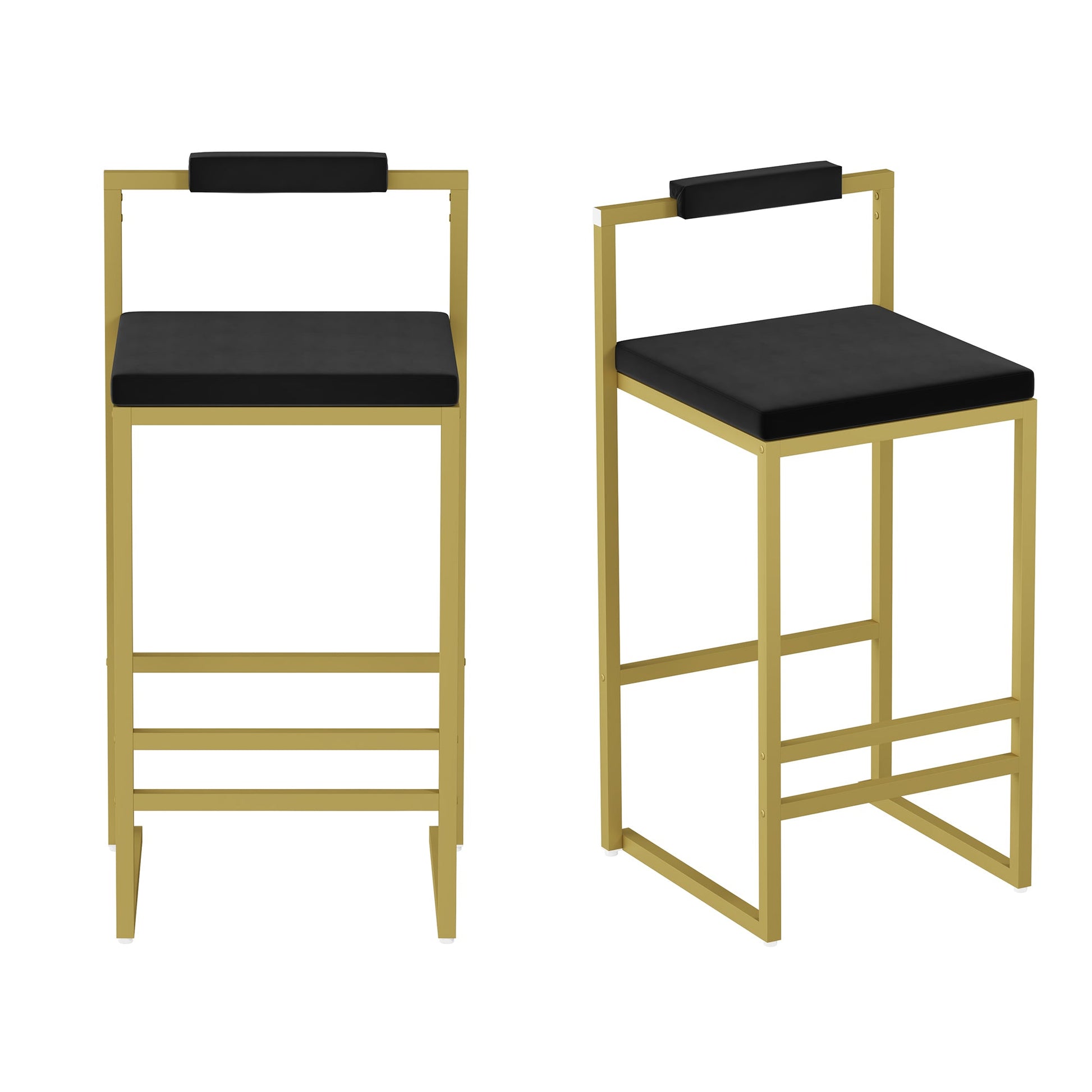 Modern Velvet Counter Height Bar Stools with Low Backrest Set of 2 Upholstered Dining Stools for Kitchen Island (Gold & Black) - 1st Choice Furniture Direct