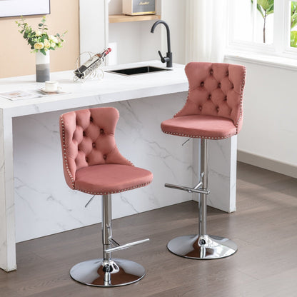 Modern Velvet Swivel Barstools with Adjustable Seat Height and Chrome Base, Pink, Set of 2 - 1st Choice Furniture Direct