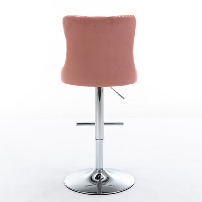 Modern Velvet Swivel Barstools with Adjustable Seat Height and Chrome Base, Pink, Set of 2 - 1st Choice Furniture Direct