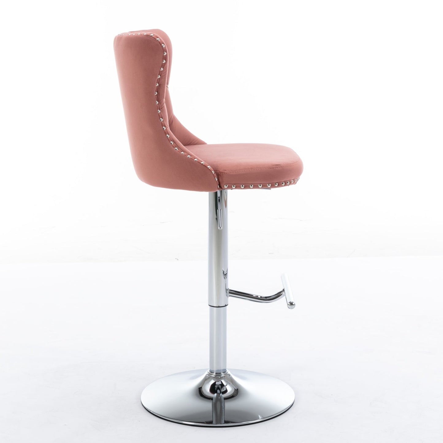 Modern Velvet Swivel Barstools with Adjustable Seat Height and Chrome Base, Pink, Set of 2 - 1st Choice Furniture Direct