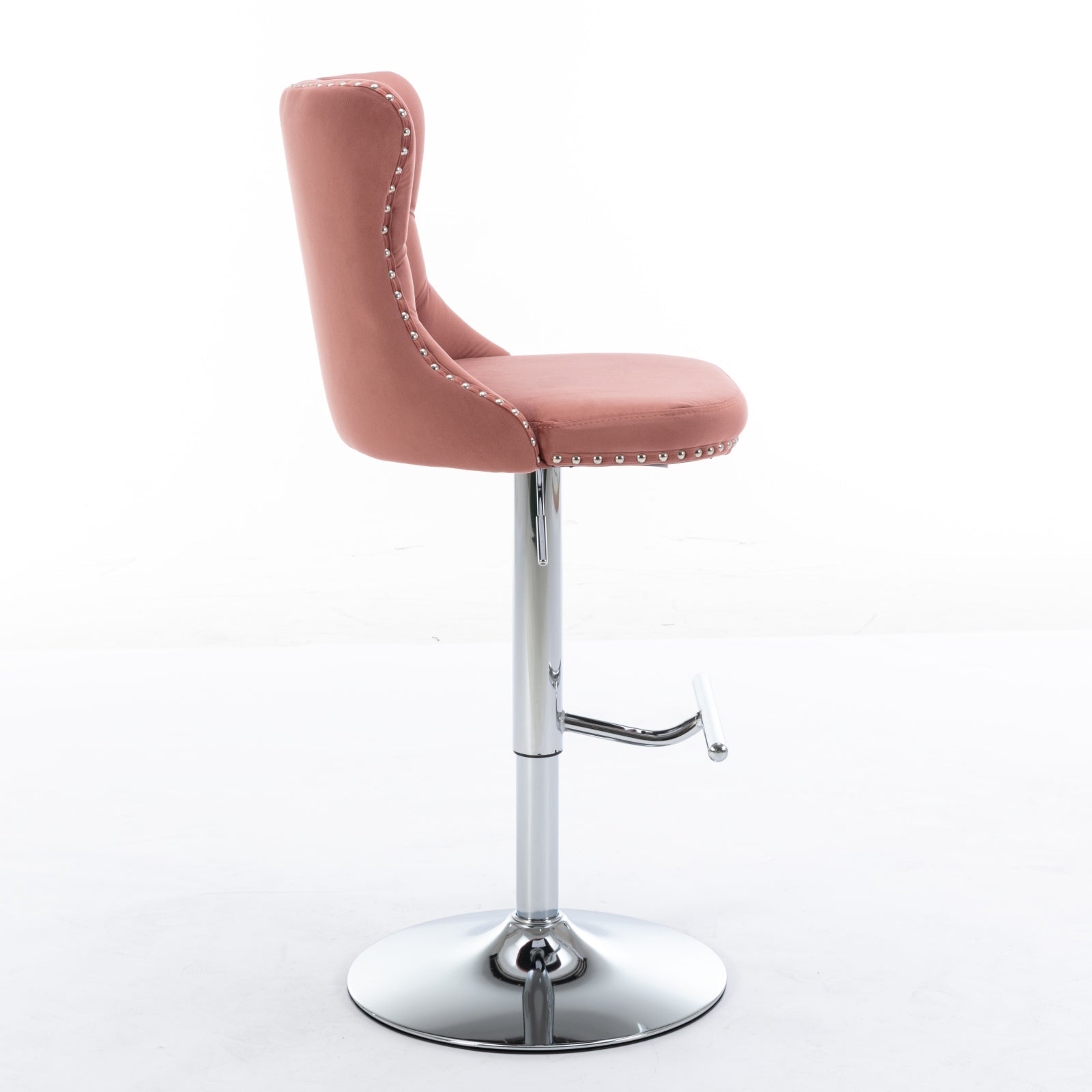 Modern Velvet Swivel Barstools with Adjustable Seat Height and Chrome Base, Pink, Set of 2 - 1st Choice Furniture Direct