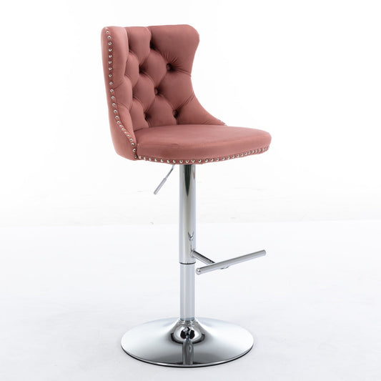 Modern Velvet Swivel Barstools with Adjustable Seat Height and Chrome Base, Pink, Set of 2 - 1st Choice Furniture Direct