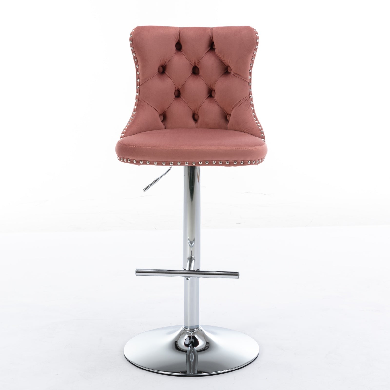 Modern Velvet Swivel Barstools with Adjustable Seat Height and Chrome Base, Pink, Set of 2 - 1st Choice Furniture Direct