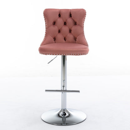 Modern Velvet Swivel Barstools with Adjustable Seat Height and Chrome Base, Pink, Set of 2 - 1st Choice Furniture Direct
