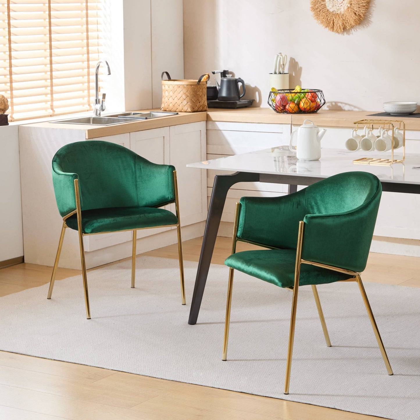 Modern Velvet Upholstered Dining Chair with Gold Metal Frame in Emerald and Gold - 1st Choice Furniture Direct