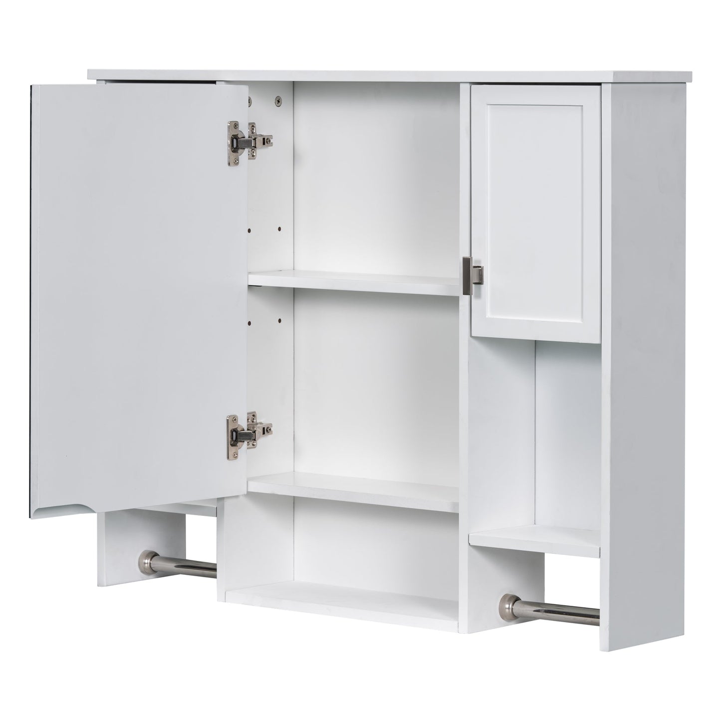 Modern Wall Mounted Bathroom Storage Cabinet with Mirror, White MDF Medicine Cabinet with Towel Bar, 35'' x 28'' - 1st Choice Furniture Direct