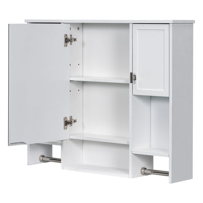 Modern Wall Mounted Bathroom Storage Cabinet with Mirror, White MDF Medicine Cabinet with Towel Bar, 35'' x 28'' - 1st Choice Furniture Direct