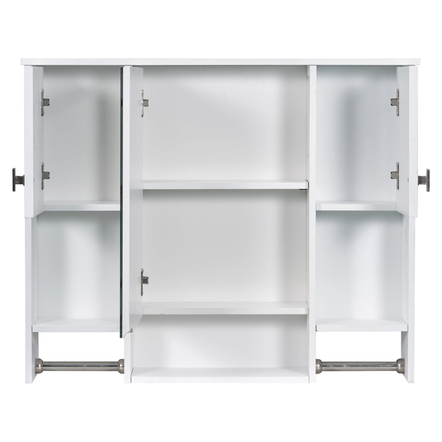 Modern Wall Mounted Bathroom Storage Cabinet with Mirror, White MDF Medicine Cabinet with Towel Bar, 35'' x 28'' - 1st Choice Furniture Direct