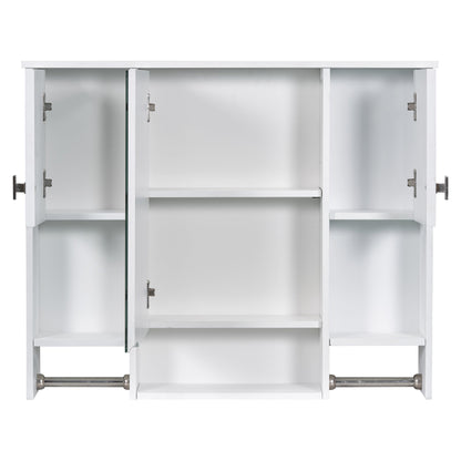 Modern Wall Mounted Bathroom Storage Cabinet with Mirror, White MDF Medicine Cabinet with Towel Bar, 35'' x 28'' - 1st Choice Furniture Direct