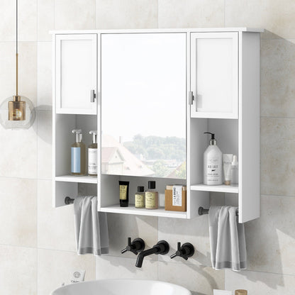 Modern Wall Mounted Bathroom Storage Cabinet with Mirror, White MDF Medicine Cabinet with Towel Bar, 35'' x 28'' - 1st Choice Furniture Direct