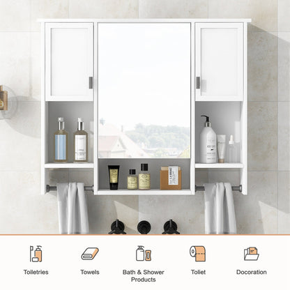 Modern Wall Mounted Bathroom Storage Cabinet with Mirror, White MDF Medicine Cabinet with Towel Bar, 35'' x 28'' - 1st Choice Furniture Direct