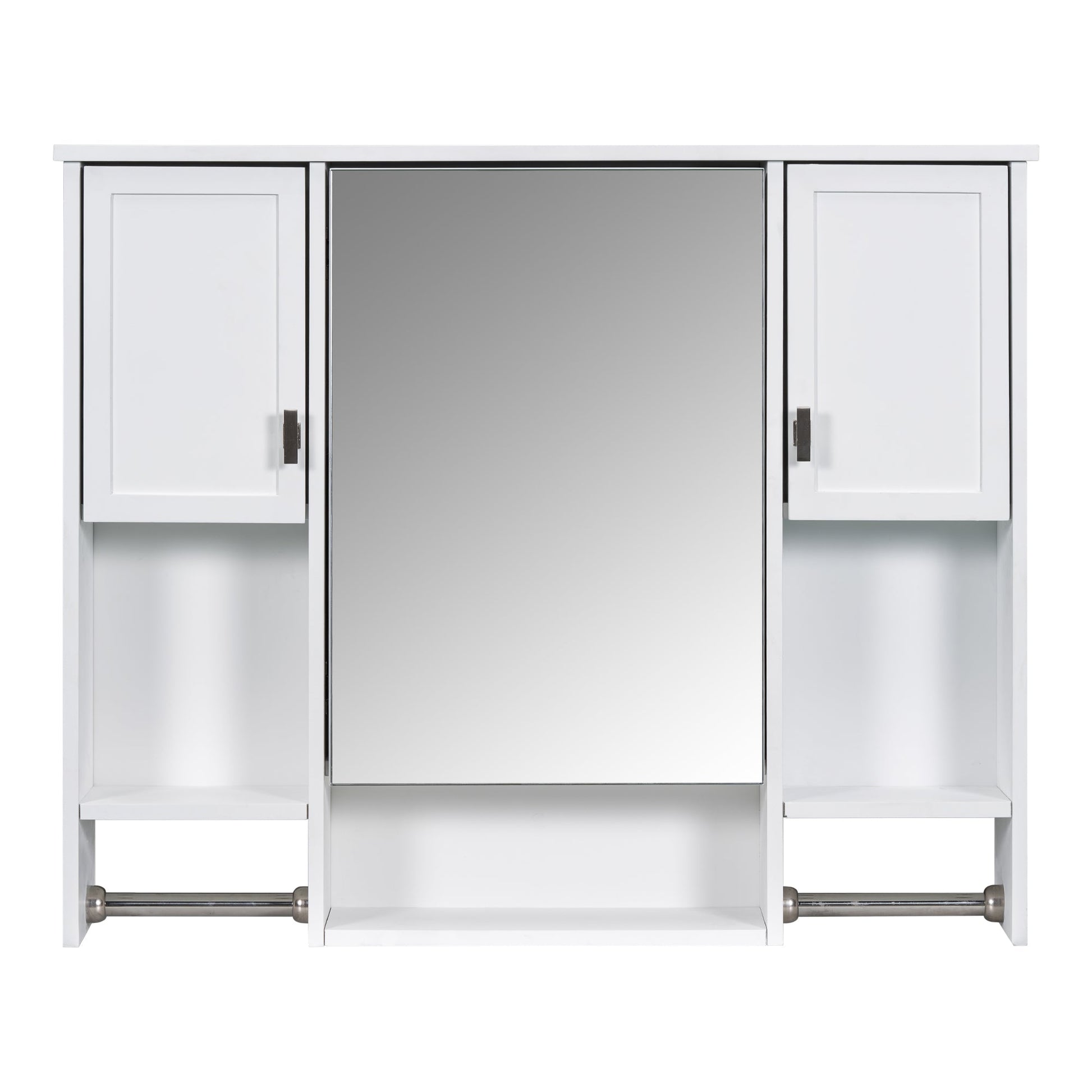 Modern Wall Mounted Bathroom Storage Cabinet with Mirror, White MDF Medicine Cabinet with Towel Bar, 35'' x 28'' - 1st Choice Furniture Direct