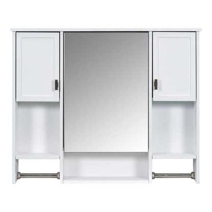 Modern Wall Mounted Bathroom Storage Cabinet with Mirror, White MDF Medicine Cabinet with Towel Bar, 35'' x 28'' - 1st Choice Furniture Direct