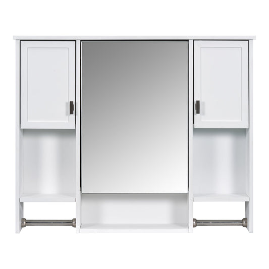 Modern Wall Mounted Bathroom Storage Cabinet with Mirror, White MDF Medicine Cabinet with Towel Bar, 35'' x 28'' - 1st Choice Furniture Direct