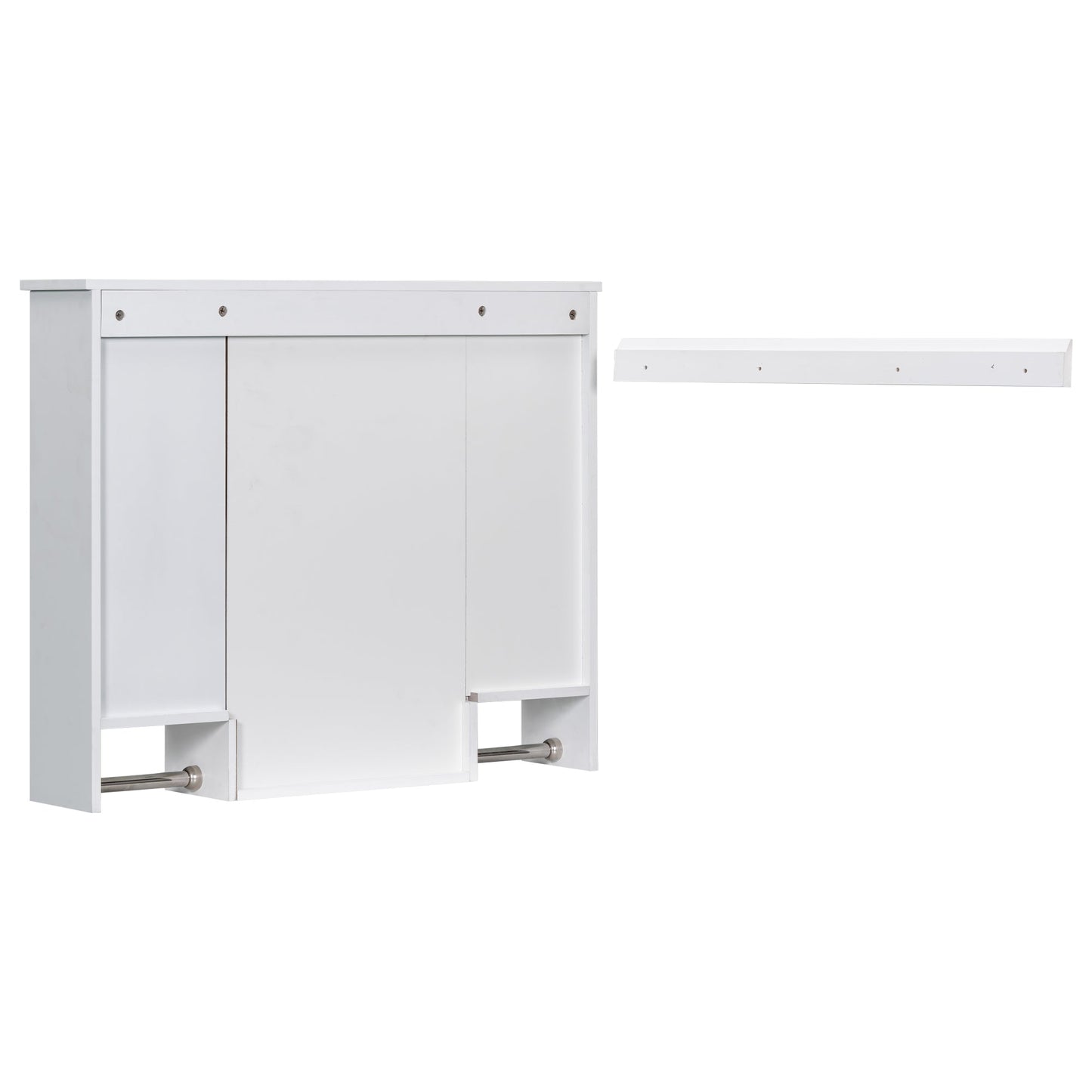 Modern Wall Mounted Bathroom Storage Cabinet with Mirror, White MDF Medicine Cabinet with Towel Bar, 35'' x 28'' - 1st Choice Furniture Direct