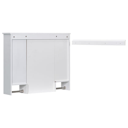 Modern Wall Mounted Bathroom Storage Cabinet with Mirror, White MDF Medicine Cabinet with Towel Bar, 35'' x 28'' - 1st Choice Furniture Direct