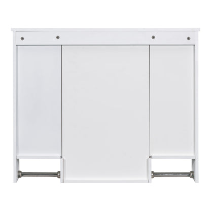 Modern Wall Mounted Bathroom Storage Cabinet with Mirror, White MDF Medicine Cabinet with Towel Bar, 35'' x 28'' - 1st Choice Furniture Direct