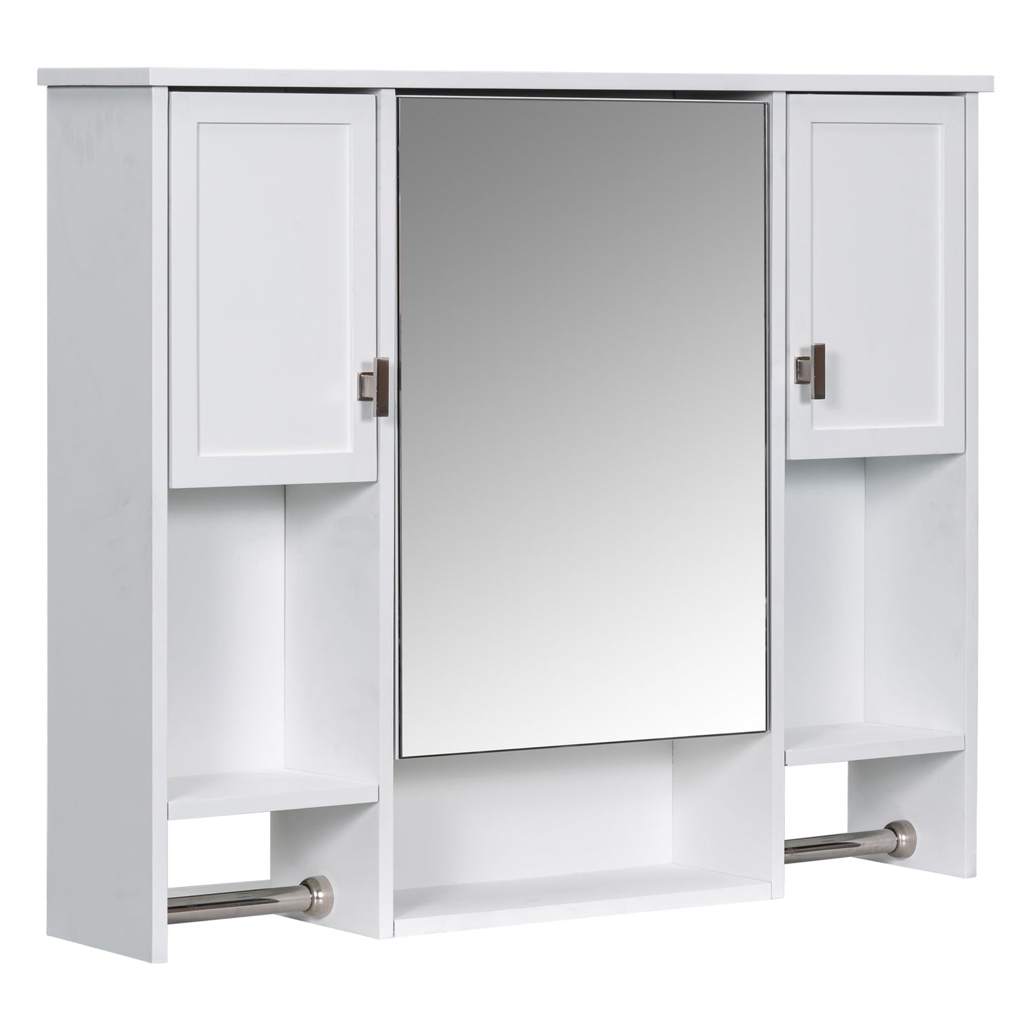 Modern Wall Mounted Bathroom Storage Cabinet with Mirror, White MDF Medicine Cabinet with Towel Bar, 35'' x 28'' - 1st Choice Furniture Direct