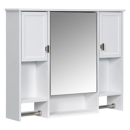Modern Wall Mounted Bathroom Storage Cabinet with Mirror, White MDF Medicine Cabinet with Towel Bar, 35'' x 28'' - 1st Choice Furniture Direct