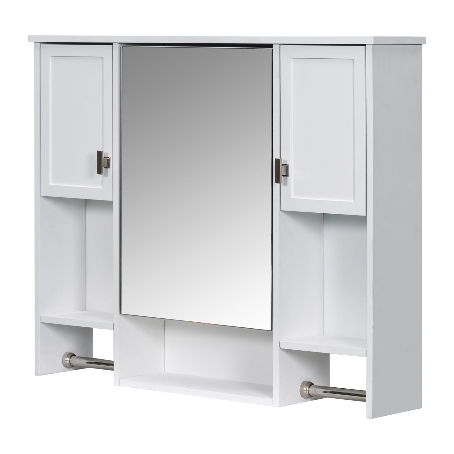 Modern Wall Mounted Bathroom Storage Cabinet with Mirror, White MDF Medicine Cabinet with Towel Bar, 35'' x 28'' - 1st Choice Furniture Direct