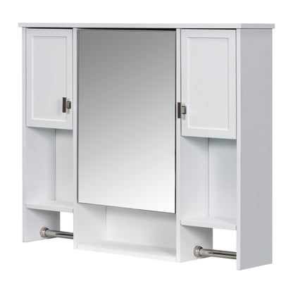 Modern Wall Mounted Bathroom Storage Cabinet with Mirror, White MDF Medicine Cabinet with Towel Bar, 35'' x 28'' - 1st Choice Furniture Direct