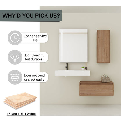 Modern Wall - Mounted Bathroom Vanity with Resin Sink and Side Cabinet, Soft Close Drawer, Imitative Oak, Plywood, 30 Inch - 1st Choice Furniture Direct