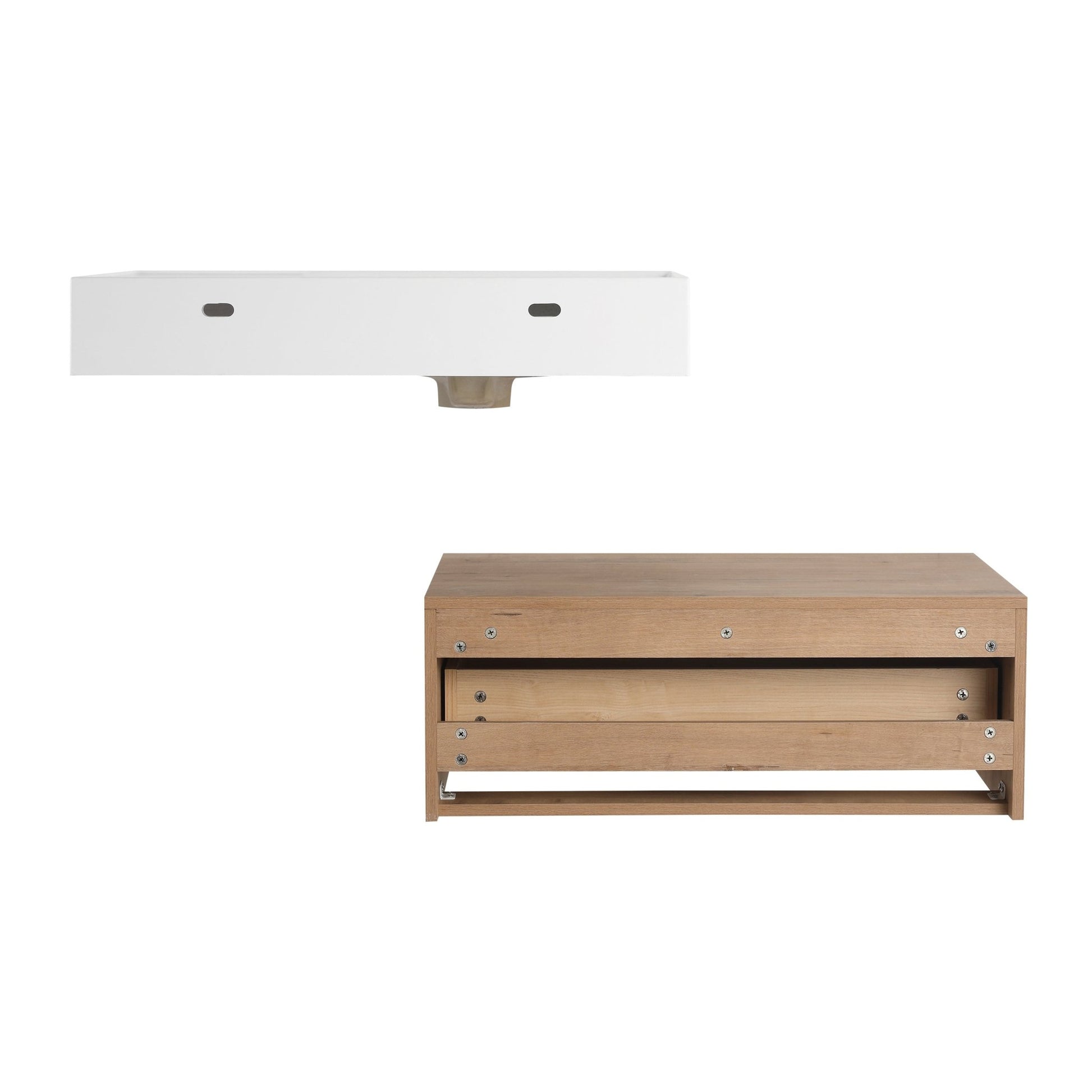 Modern Wall - Mounted Bathroom Vanity with Resin Sink and Side Cabinet, Soft Close Drawer, Imitative Oak, Plywood, 30 Inch - 1st Choice Furniture Direct