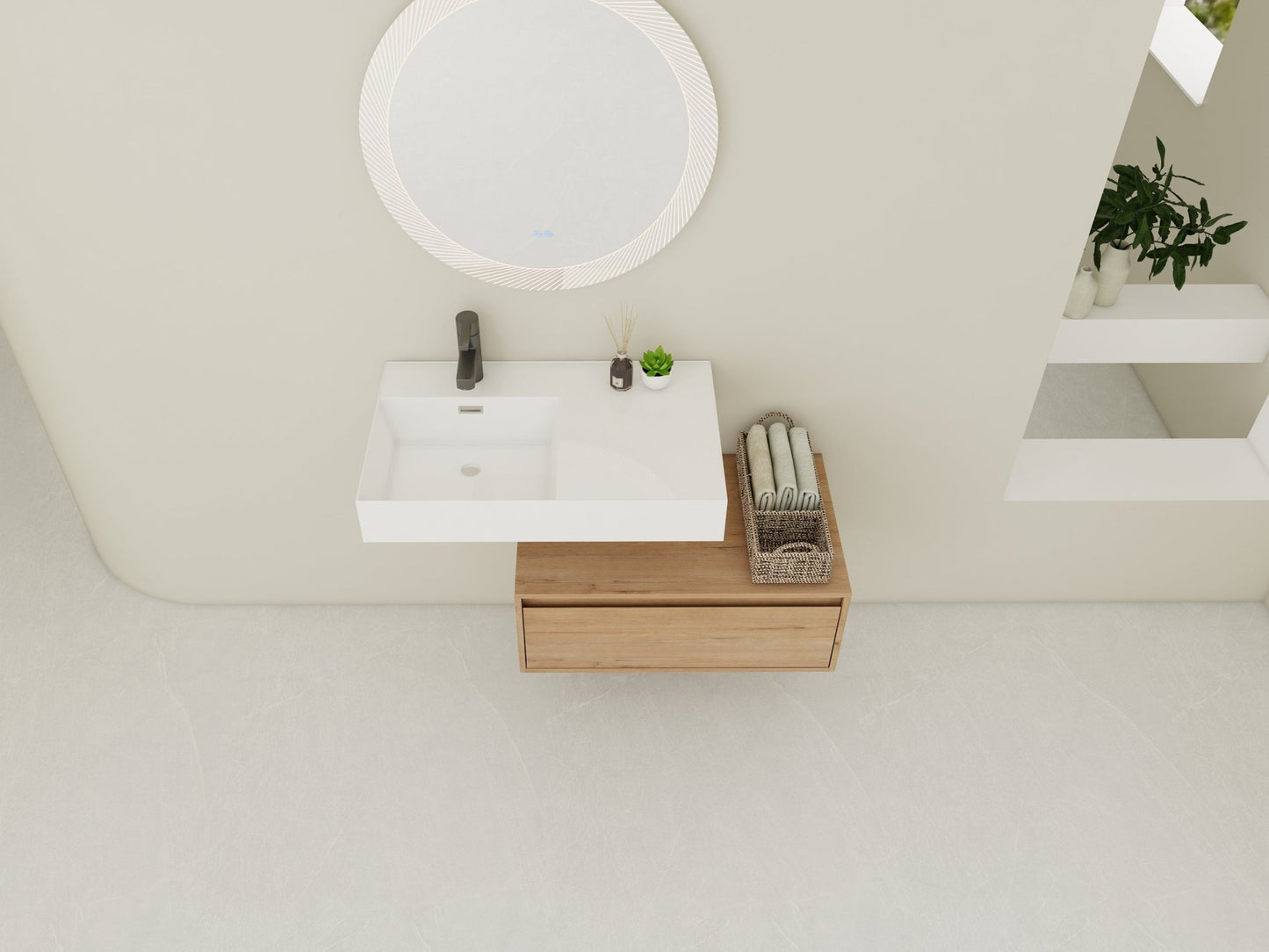 Modern Wall - Mounted Bathroom Vanity with Resin Sink and Soft Close Drawer in Imitative Oak, Plywood, 30 Inch - 1st Choice Furniture Direct
