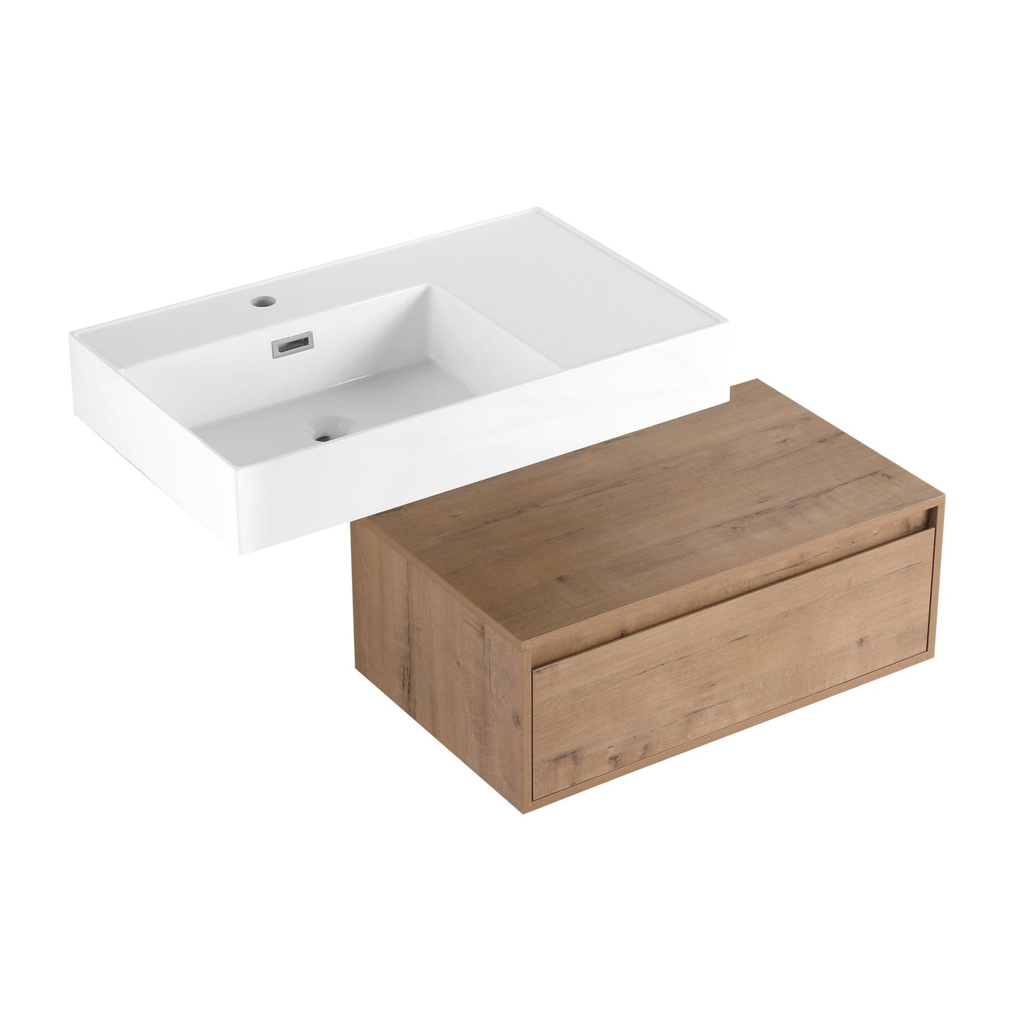 Modern Wall - Mounted Bathroom Vanity with Resin Sink and Soft Close Drawer in Imitative Oak, Plywood, 30 Inch - 1st Choice Furniture Direct