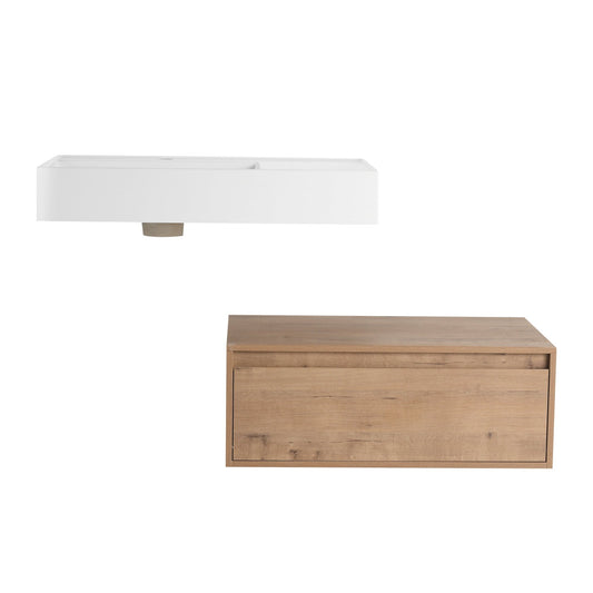 Modern Wall - Mounted Bathroom Vanity with Resin Sink and Soft Close Drawer in Imitative Oak, Plywood, 30 Inch - 1st Choice Furniture Direct