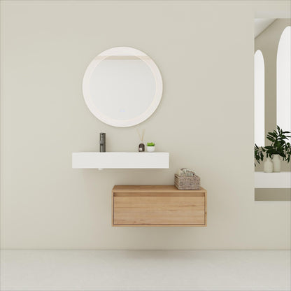 Modern Wall - Mounted Bathroom Vanity with Resin Sink and Soft Close Drawer in Imitative Oak, Plywood, 30 Inch - 1st Choice Furniture Direct