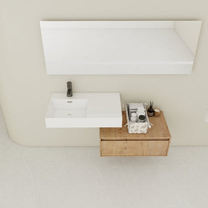 Modern Wall - Mounted Bathroom Vanity with Resin Sink and Soft Close Drawer in Imitative Oak, Plywood, 30 Inch - 1st Choice Furniture Direct