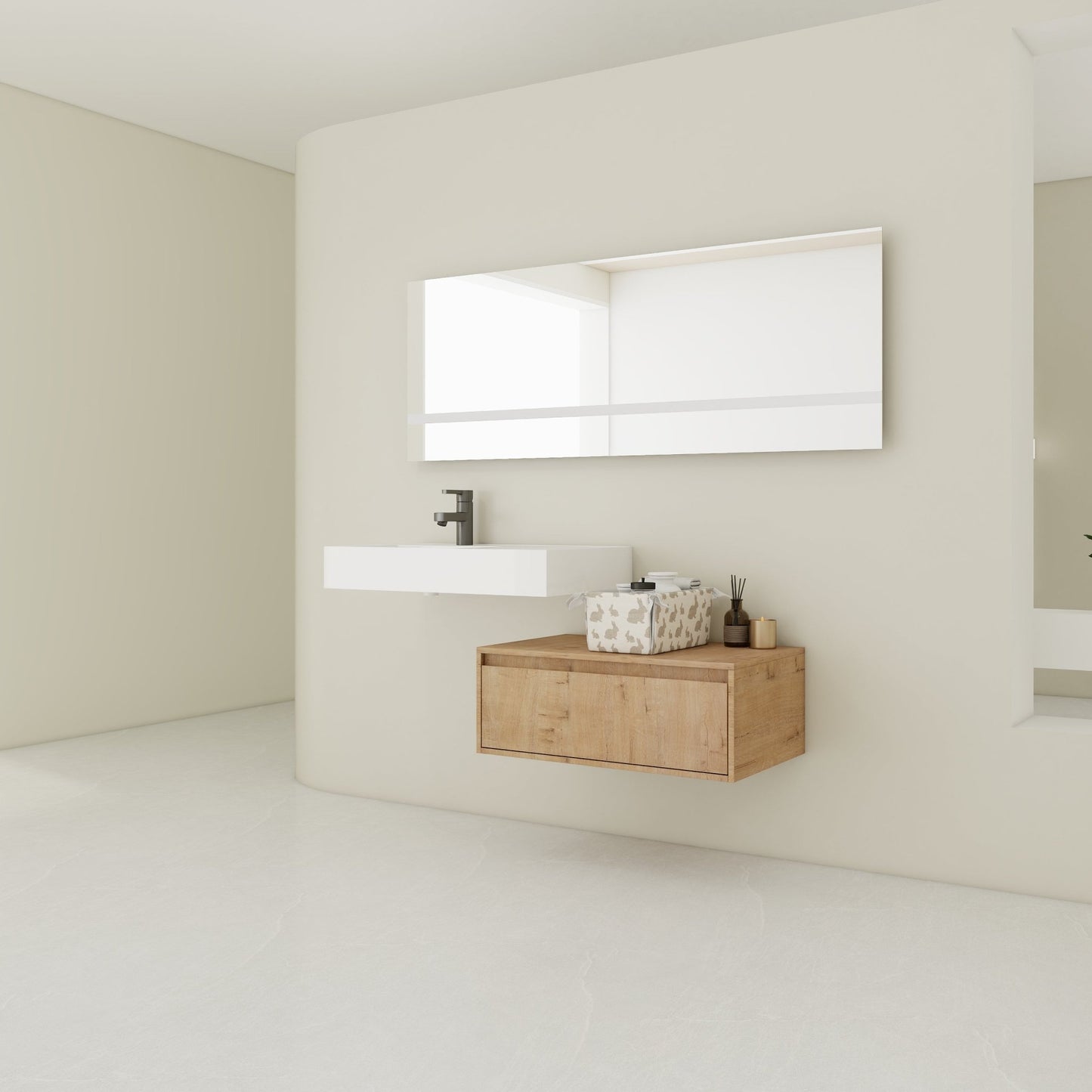 Modern Wall - Mounted Bathroom Vanity with Resin Sink and Soft Close Drawer in Imitative Oak, Plywood, 30 Inch - 1st Choice Furniture Direct