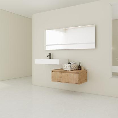 Modern Wall - Mounted Bathroom Vanity with Resin Sink and Soft Close Drawer in Imitative Oak, Plywood, 30 Inch - 1st Choice Furniture Direct