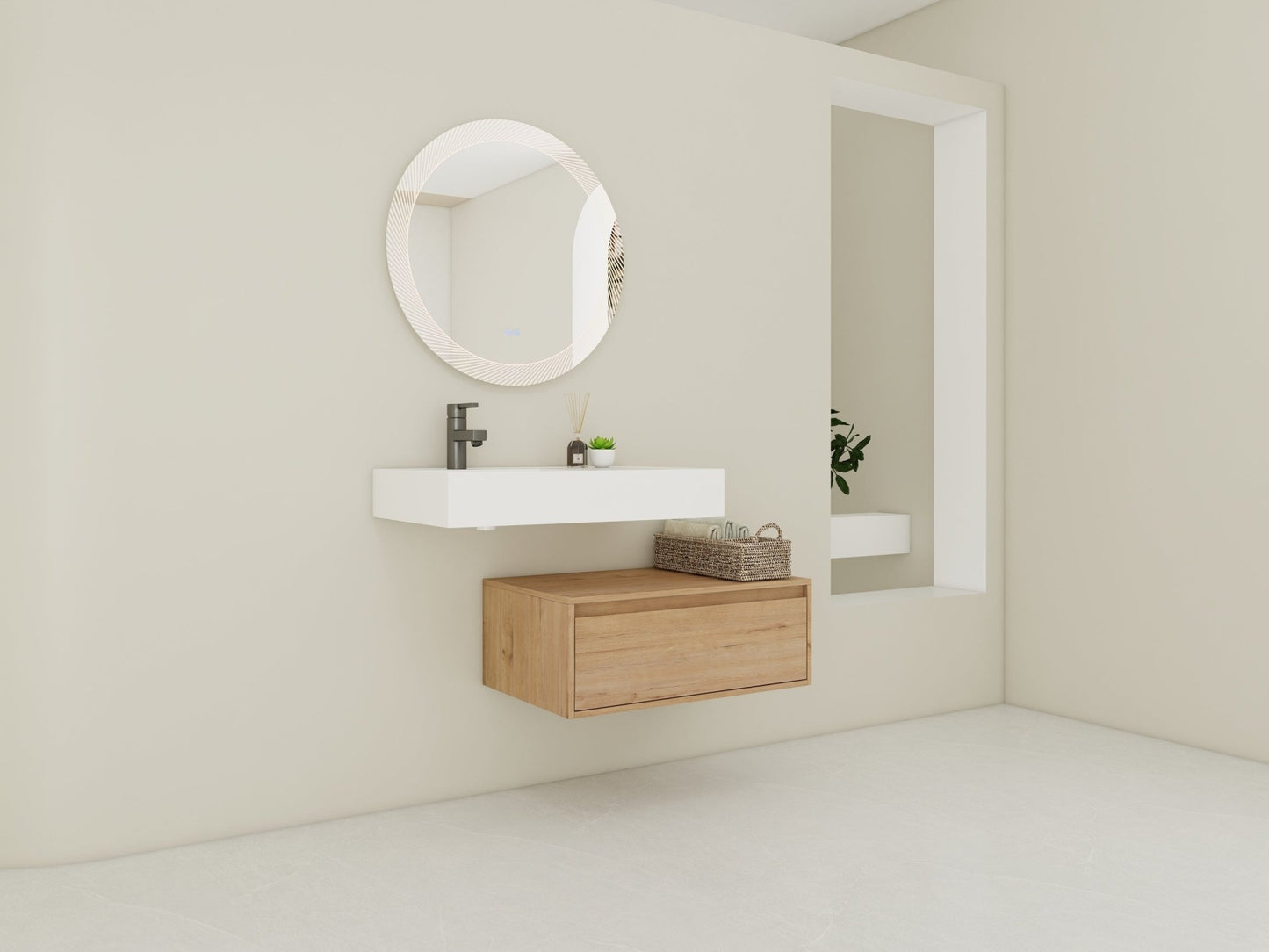 Modern Wall - Mounted Bathroom Vanity with Resin Sink and Soft Close Drawer in Imitative Oak, Plywood, 30 Inch - 1st Choice Furniture Direct