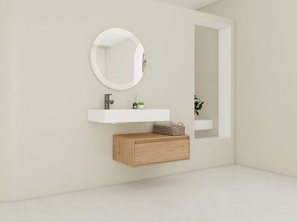 Modern Wall - Mounted Bathroom Vanity with Resin Sink and Soft Close Drawer in Imitative Oak, Plywood, 30 Inch - 1st Choice Furniture Direct
