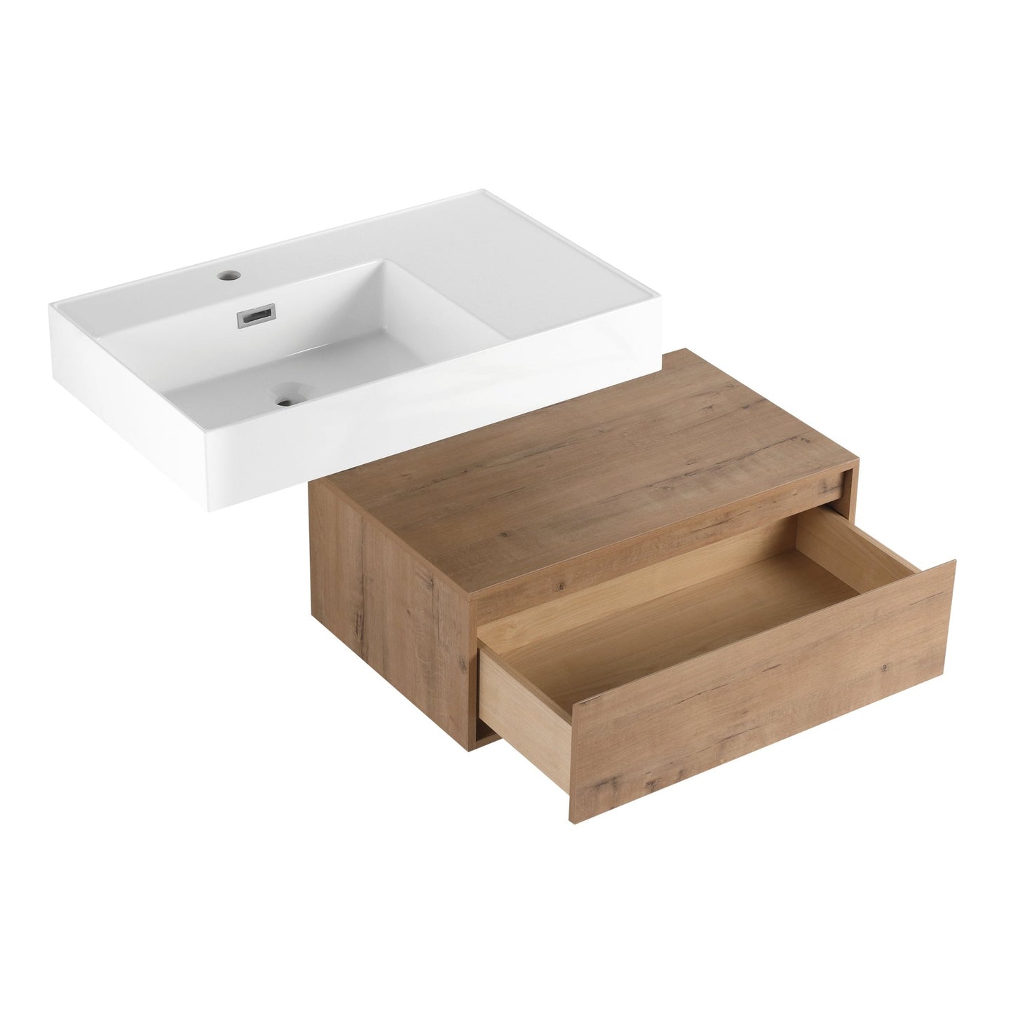Modern Wall - Mounted Bathroom Vanity with Resin Sink and Soft Close Drawer in Imitative Oak, Plywood, 30 Inch - 1st Choice Furniture Direct