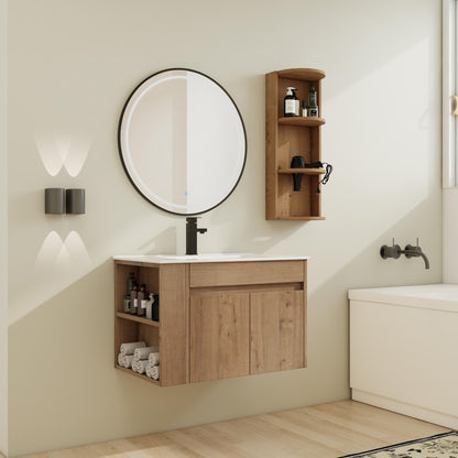 Modern Wall - Mounted Bathroom Vanity with Sink and Storage Rack, Soft Close Doors, Imitative Oak Plywood, 30 Inches - 1st Choice Furniture Direct