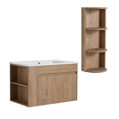 Modern Wall - Mounted Bathroom Vanity with Sink and Storage Rack, Soft Close Doors, Imitative Oak Plywood, 30 Inches - 1st Choice Furniture Direct