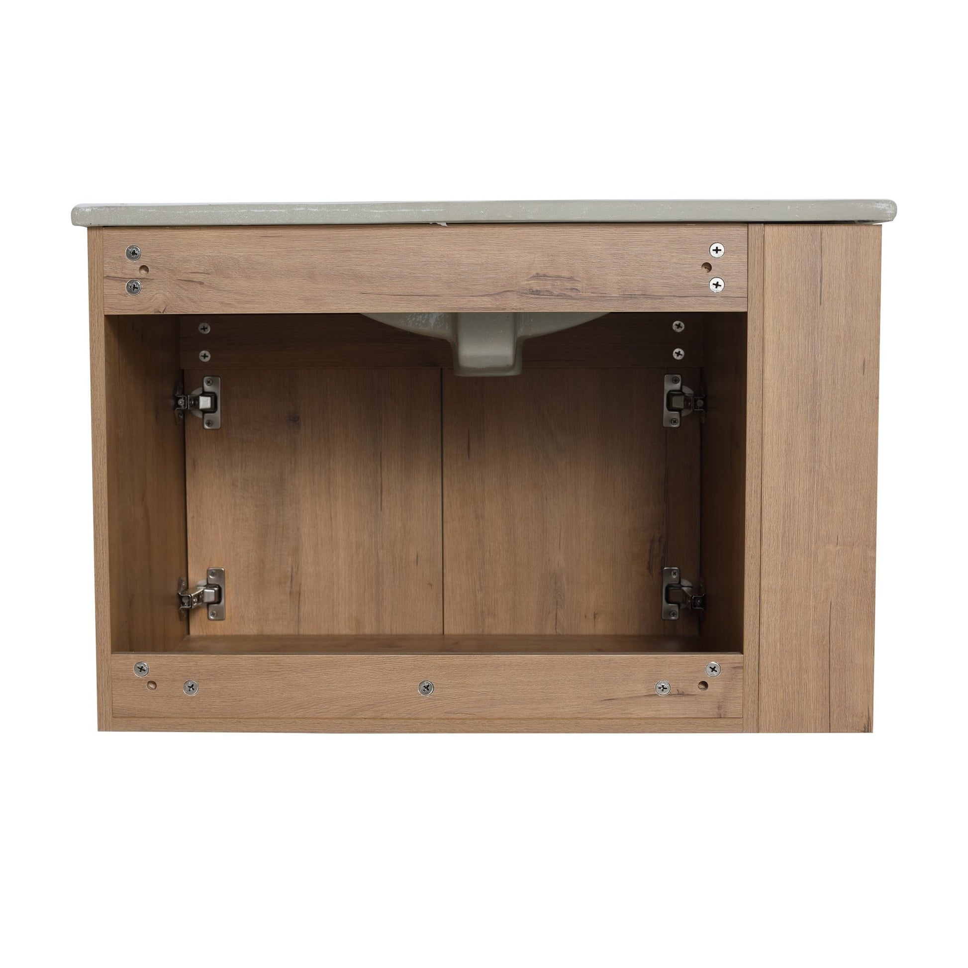 Modern Wall - Mounted Bathroom Vanity with Sink and Storage Rack, Soft Close Doors, Imitative Oak Plywood, 30 Inches - 1st Choice Furniture Direct