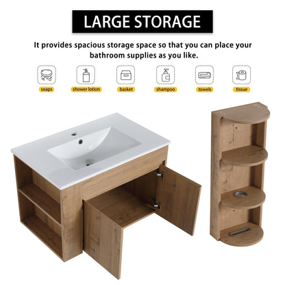 Modern Wall - Mounted Bathroom Vanity with Sink and Storage Rack, Soft Close Doors, Imitative Oak Plywood, 30 Inches - 1st Choice Furniture Direct